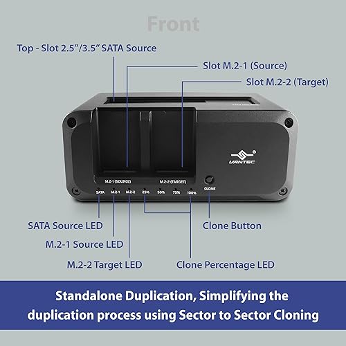 Vantec JX, USB 3.2 Gen 2x1, Triple Bay Dock (Dual M2, SATA) with Clone Function (NST-DM12C31)