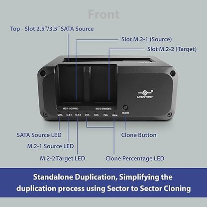 Vantec JX, USB 3.2 Gen 2x1, Triple Bay Dock (Dual M2, SATA) with Clone Function (NST-DM12C31)