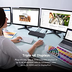 Belkin Triple Display DisplayLink Docking Station Hub with 3 HDMI Ports, 2 DisplayPorts, for Triple 4K Display with 85W Power Delivery, Gigabit Ethernet, 3.5mm Mic/Speaker, 1 USB C and 5 USB A Ports