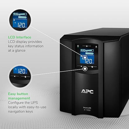 APC UPS 1500VA Smart-UPS with SmartConnect, Pure Sinewave UPS Battery Backup, Line Interactive, 120V Uninterruptible Power Supply 1500VA Floor Standing Smart-UPS
