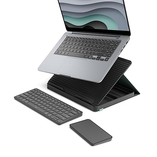 Logitech Casa Pop Up Desk Work from Home Kit with Laptop Stand, Wireless Keyboard & Touchpad, Bluetooth, USB C Charging, for Laptop/MacBook (10” to 17”) - Windows, macOS, ChromeOS - Classic Chic