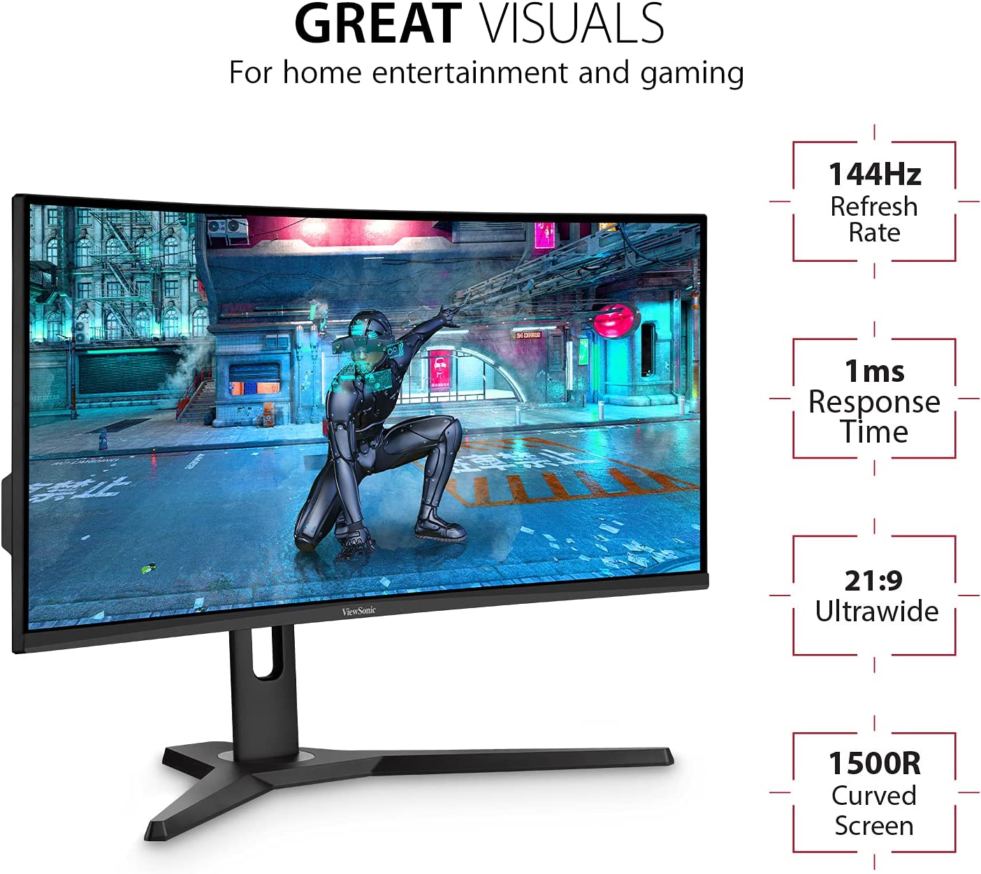 ViewSonic VX3418-2KPC 34 Inch 21:9 UltraWide WQHD 1440p 144Hz 1ms Curved Gaming Monitor with Adaptive-Sync Eye Care HDMI and Display Port 34-Inch 144Hz