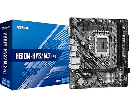 ASRock H610M-HVS/M.2 R2.0 Desktop Motherboard - Intel H610 Chipset - Socket LGA-1700 - Micro ATX - Core Processor Supported - 64 GB DDR4 SDRAM Maximum RAM - DIMM, UDIMM - 2 x Memory Slots - Gigabit Ethernet - HDMI