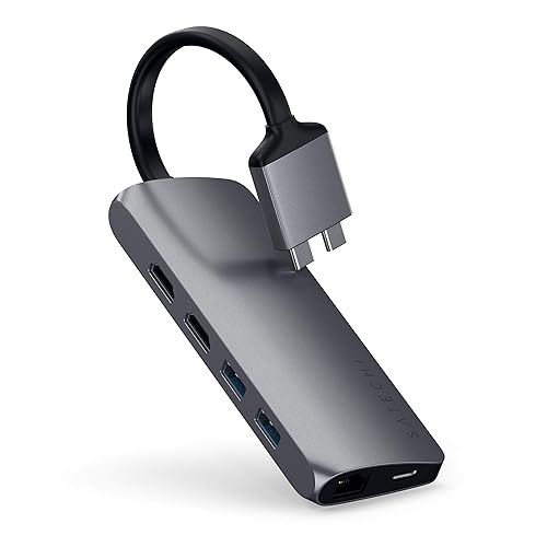 Satechi Type-C Dual Multimedia Adapter with Dual 4K HDMI, USB-C PD, Gigabit Ethernet, Micro/SD Card Readers, USB 3.0 - for M2/ M1 MacBook Pro/Max (Space Gray)