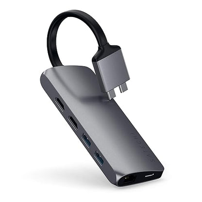 Satechi Type-C Dual Multimedia Adapter with Dual 4K HDMI, USB-C PD, Gigabit Ethernet, Micro/SD Card Readers, USB 3.0 - for M2/ M1 MacBook Pro/Max (Space Gray)