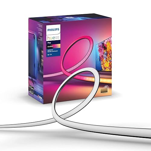 Philips Hue White & Color Ambiance Lightstrip 55" TV, LED Strip Lights, Colour Changing, Bluetooth & Zigbee Compatible, Voice Activated with Alexa, Music Sync,Black ,55-Inch 55-Inch 55 in