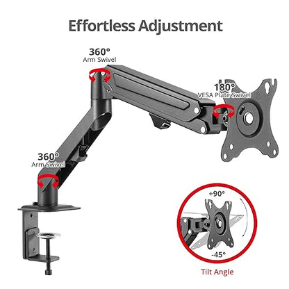 SIIG Single Monitor Desk Mount, 17" to 27", C-Clamp Base, Premium Gas Spring, Fits Flat/Curved Monitor, Fully Adjustable, Load Bearing 14.3 lbs max, VESA 75x75 100x100 (CE-MT3311-S1)