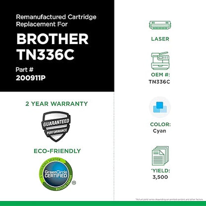 Remanufactured Toner Cartridge Replacement for Brother TN336 | Cyan | High Yield Cyan 3,500
