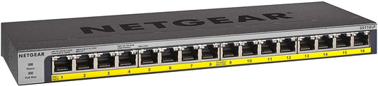 NETGEAR 16-Port Gigabit Ethernet Unmanaged PoE Switch (GS116LP) - with 16 x PoE+ @ 76W Upgradeable, Desktop, Wall Mount or Rackmount, and Limited Lifetime Protection Unmanaged 16 port | 16xPoE+ 76W