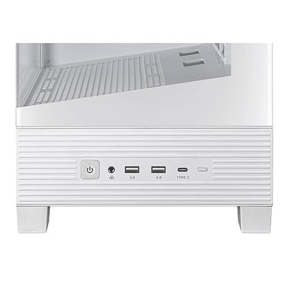 ASUS A31 White ATX Mid-Tower Gaming Case, Dual-Sided Tempered Glass, Frameless Design, BTF Hidden Connectors, 360 AIO Support, 8° Angled Base, ARGB Ready, Optimized Airflow, Seamless Cable Management ATX|Dual-sided Tempered Glass A31|BTF|White