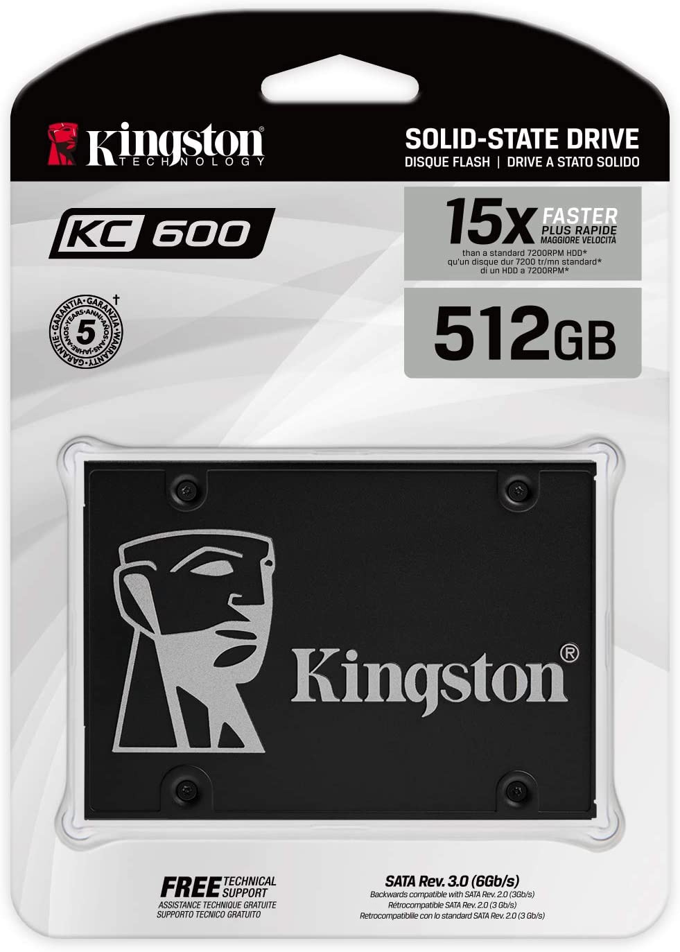 Kingston KC600 512GB 2.5 Inch SATA3 Solid State Drive (3D TLC), Model: SKC600/512G