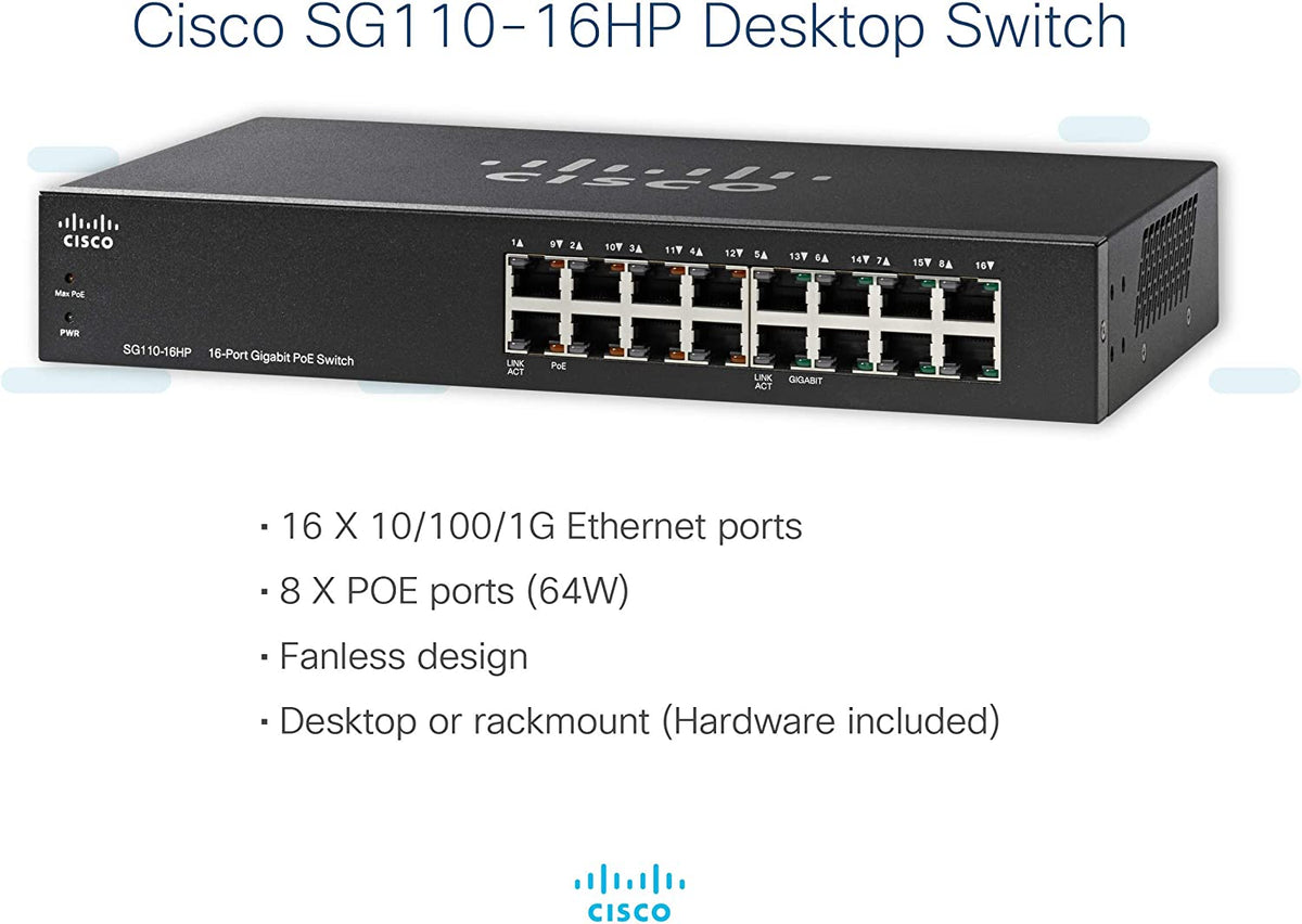 Cisco Systems SG110-16HP-NA SG110-16HP 16-Port PoE Gigabit Switch
