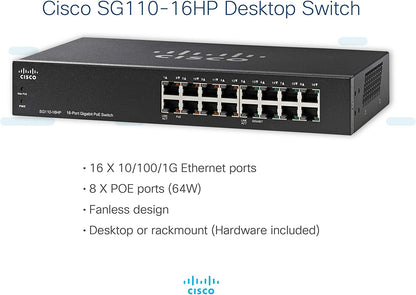 Cisco Systems SG110-16HP-NA SG110-16HP 16-Port PoE Gigabit Switch