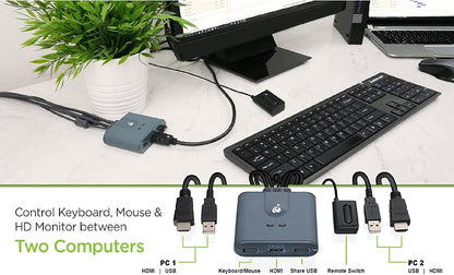 IOGEAR 2-Port USB HDMI Cabled KVM - 1920x1200@60Hz - Remote Button Switch - Plug-n-Play - Molded Cables Design for Easy Setup - Xbox / PS4/5 - Windows, Mac and Linux - GCS32HU