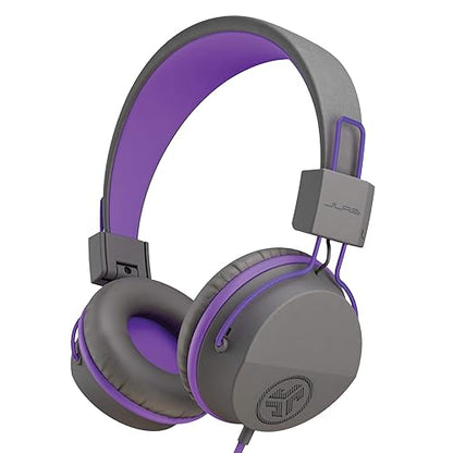 JLab JBuddies Studio On-Ear Kids Wired Headphones, Toddler Headphones, Kid Safe, Studio Volume Safe, Volume Limiter, Folding, Adjustable, Noise Isolation, with Mic (Graphite/Purple) Purple/Gray