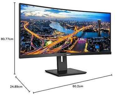 Philips 346B1C UltraWide 34 inch Curved Monitor, UltraWide QHD 2K, USB-C and Built-in KVM Switch, 119% sRGB, USB-PD 90W, Height Adjustable, PowerSensor, 4Yr Advance Replacement Warranty 34 Inch UltraWide QHD Curved VA with USB-C Docking