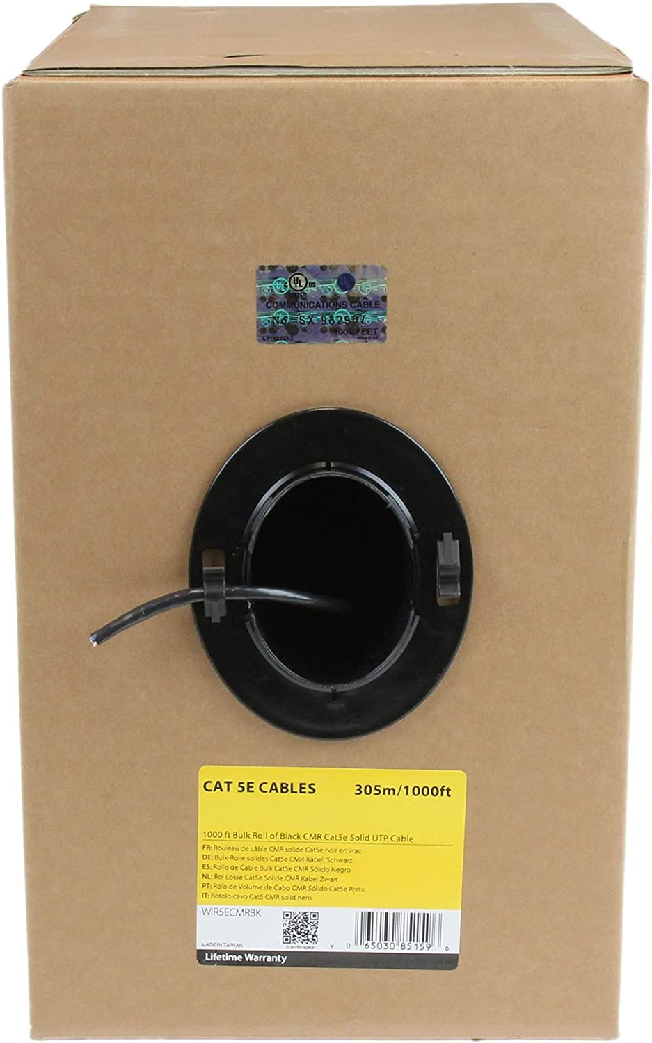 StarTech.com 1000 ft Bulk Roll of Black CMR Cat5e Solid UTP Riser Cable - Cat 5e Riser Cable - Cat.5e CMR Ethernet Cable - 24 AWG - Black (WIR5ECMRBK) Black Cat5e CMR (Riser)