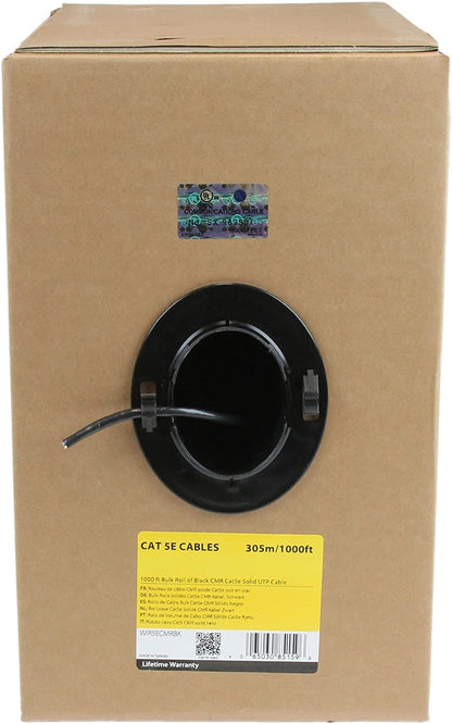 StarTech.com 1000 ft Bulk Roll of Black CMR Cat5e Solid UTP Riser Cable - Cat 5e Riser Cable - Cat.5e CMR Ethernet Cable - 24 AWG - Black (WIR5ECMRBK) Black Cat5e CMR (Riser)