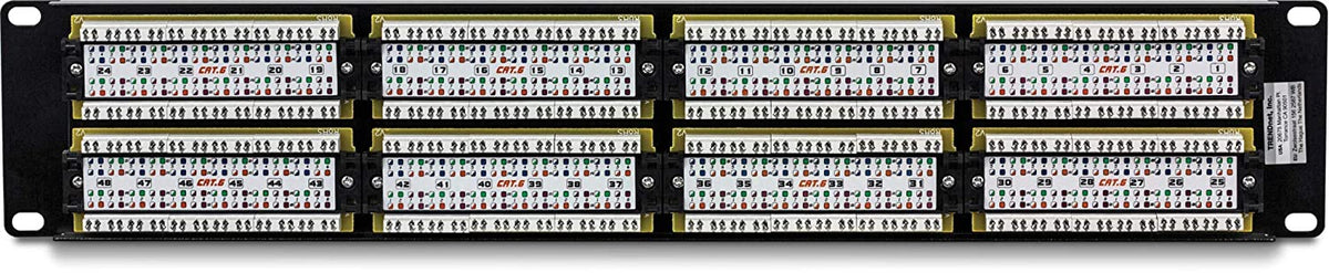 TRENDnet 48-Port Cat6 Unshielded Patch Panel, Wallmount or Rackmount, Compatible with Cat3,4,5,5e,6 Cabling, for Ethernet, Fast Ethernet, Gigabit Applications, Black, TC-P48C6 48 Port