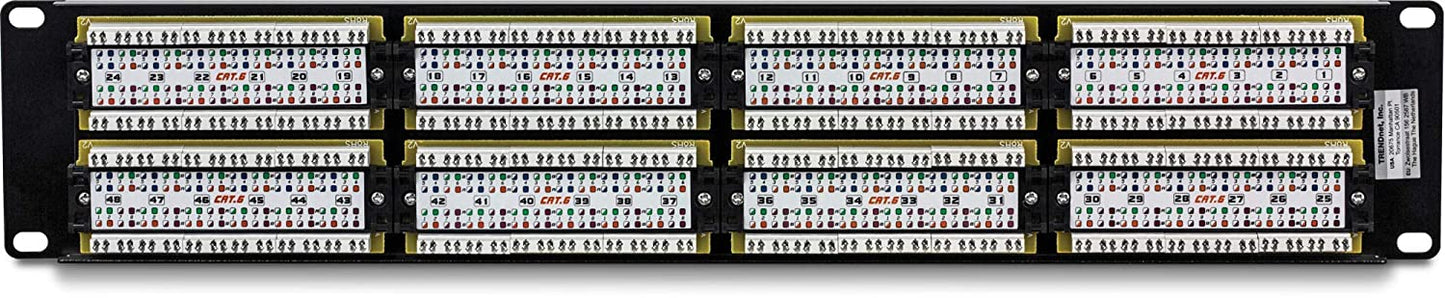 TRENDnet 48-Port Cat6 Unshielded Patch Panel, Wallmount or Rackmount, Compatible with Cat3,4,5,5e,6 Cabling, for Ethernet, Fast Ethernet, Gigabit Applications, Black, TC-P48C6 48 Port