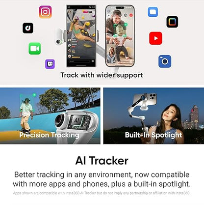 Insta360 Flow 2 Plus AI Tracker Bundle Grey - Foldable Phone Gimbal, AI Tracking with Any App, Multi-Person Tracking, Built-in Tripod/Selfie Stick, Remote Control, Smartphone Stabilizer, Travel Stone Gray
