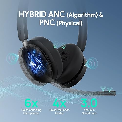 Yealink WH68 ANC DECT&Bluetooth Wireless Headset,606ft Long Rang Dual Ear Teams Headphones with 6X Noise Cancelling Mic, 32H Call, Work Active Noise Cancellation Stereo Headsets (PC,Cellphone,Laptop)