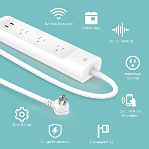 Kasa Smart Plug Power Strip KP303, Surge Protector with 3 Individually Controlled Smart Outlets and 2 USB Ports, Works with Alexa &amp; Google Home, No Hub Required , White
