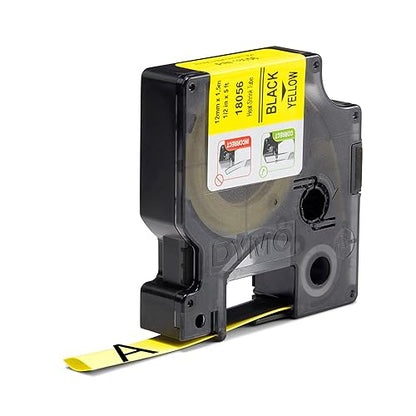 DYMO Rhino Industrial Heat-Shrink Cable Label Tubes | 1/2" x 5' (12mm x 1.5m) | Black Print on Yellow | for Rhino Label Makers 1/2" (12MM) Black on Yellow