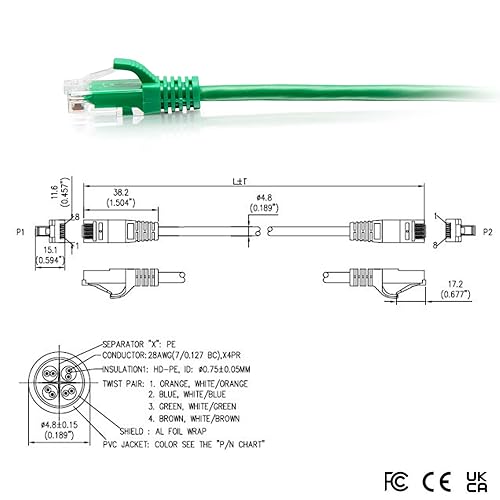 C2G Cat6a Snagless Unshielded (UTP) Slim Ethernet Network Patch Cable (10', Green)