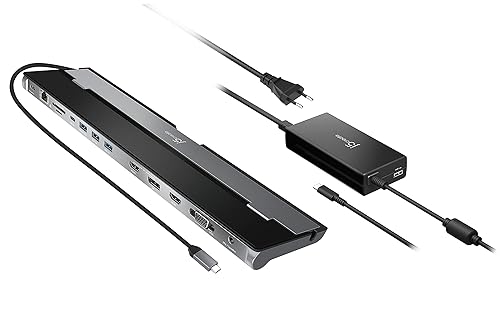 j5create USB Type C Docking Station with 100W PD Charger - Supports 3 Displays | HDMI, DisplayPort, VGA, 100W PD Charging, 1Gbps Ethernet | for MacBook Pro/Air, XPS, and More (JCD543P)