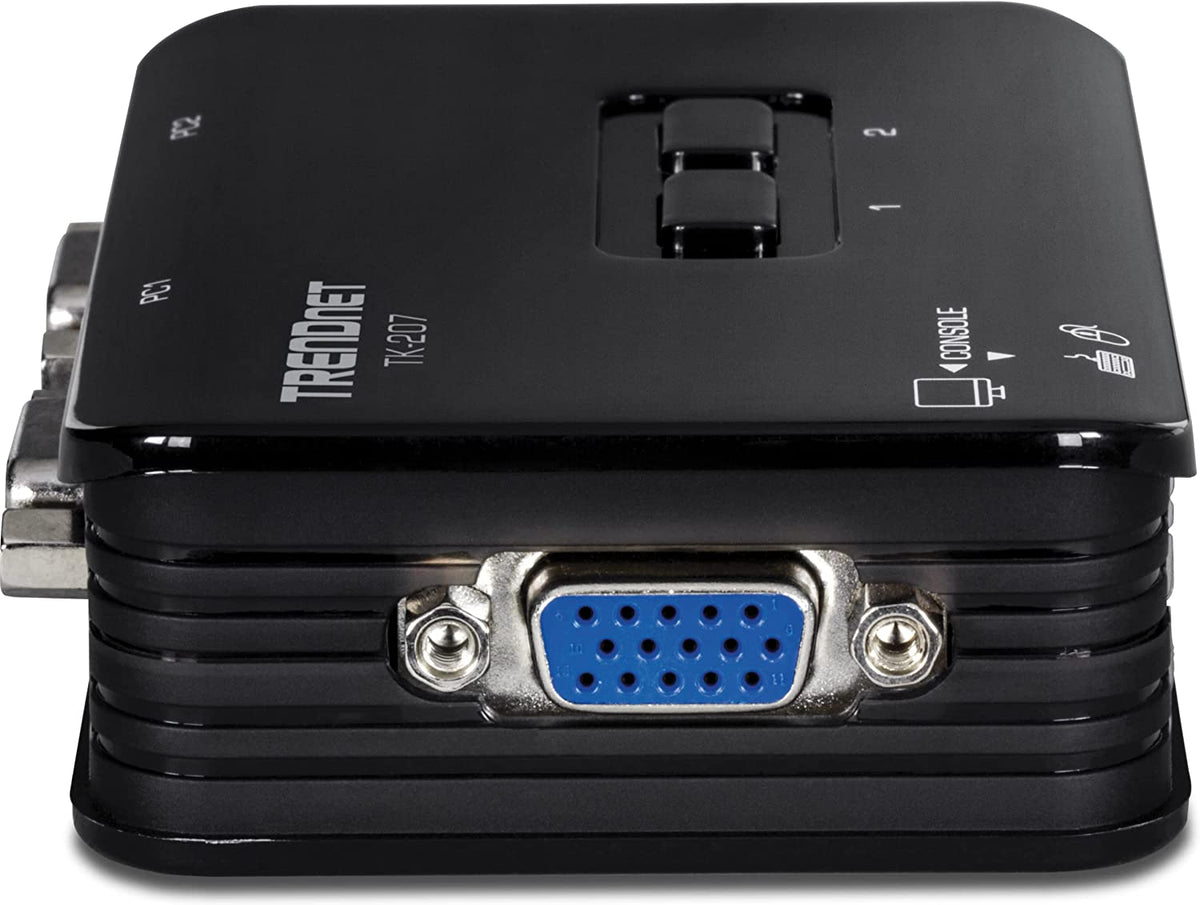 TRENDnet 2-Port USB KVM Switch and Cable Kit, 2048 x 1536 Resolution, Device Monitoring, Auto-Scan, Audible Feedback, USB 1.1, Compliant with Windows and Linux, Hot-Pluggable, White, TK-207K 2 Port USB w/ Cables