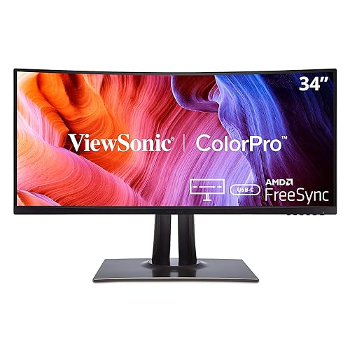 ViewSonic VP3481a ColorPro 34 Inch WQHD+ Curved Monitor with FreeSync, 100Hz Refresh, USB C (90W), 100% sRGB, HDR10, RJ45, Color Blindness Mode, Hardware Calibration for Video and Graphics, Black Monitor 34-Inch WQHD