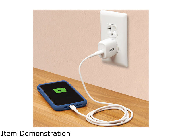 Compact USB-C Wall Charger - 18W PD Charging, GaN Technology, USB-C to Lightning Cable, White