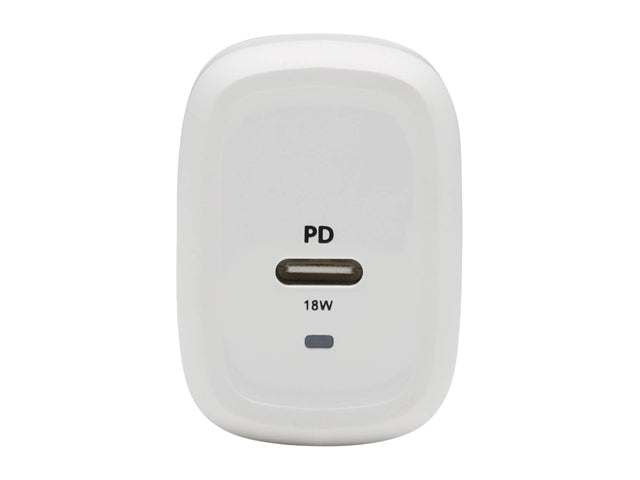 Compact USB-C Wall Charger - 18W PD Charging, GaN Technology, USB-C to Lightning Cable, White