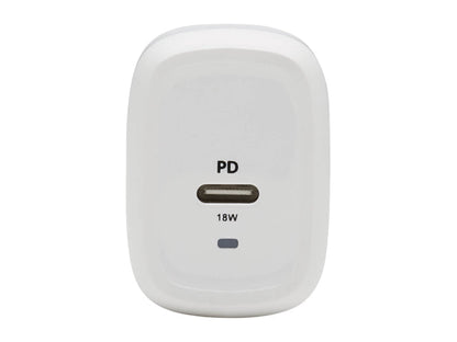 Compact USB-C Wall Charger - 18W PD Charging, GaN Technology, USB-C to Lightning Cable, White