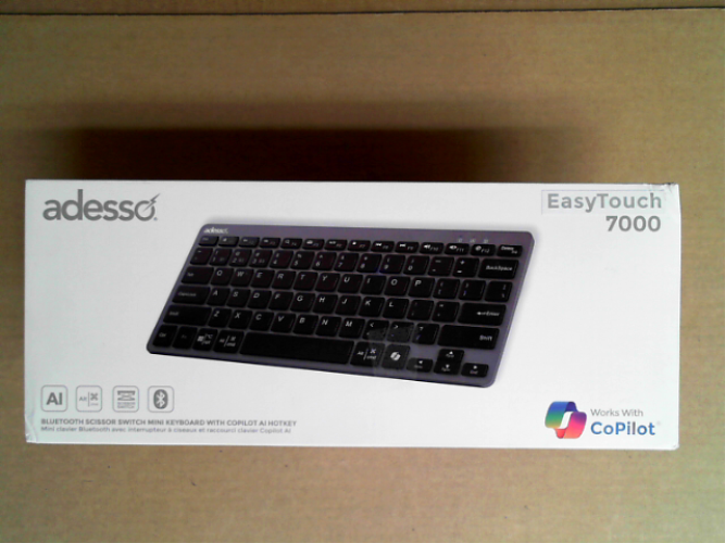 OPEN BOX - Adesso EasyTouch 7000 Multi OS Multi-Device Bluetooth Scissor Switch Keyboard with Copilot AI Hotkey - Wireless, Rechargeable, Quiet Keystrokes WKB-7000BB