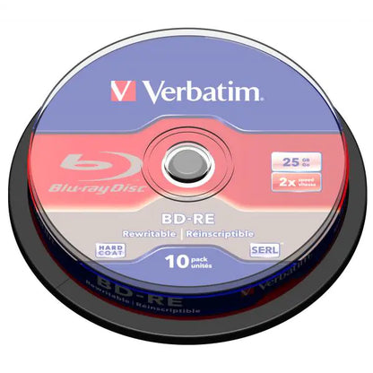 Verbatim BD-RE 25GB 2X With Branded Surface, 10 Pack Spindle Box 43694