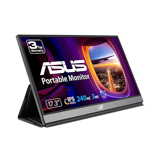 ASUS ROG Strix XG17AHPE 17.3” Portable Gaming Monitor, 1080P Full HD (1920 x 1080), IPS, 240Hz, Adaptive-Sync, Eye Care, Micro-HDMI USB-C, 3 Hour Battery Life 17" IPS 240Hz w/ Smart Cover