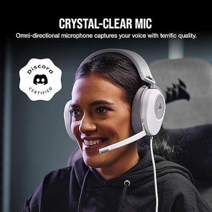 Corsair HS65 Surround Gaming Headset (Leatherette Memory Foam Ear Pads, Dolby Audio 7.1 Surround Sound on PC and Mac, SonarWorks SoundID Technology, Multi-Platform Compatibility) White White HS65 Surround