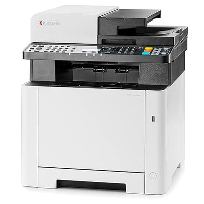 Kyocera ECOSYS MA2100cwfx, 22ppm Copy/Scan/Print/Fax Color Laser MFP. Standard 1200dpi, ADF, 5 Line LCD & Hard Key Control Panel, Duplex, Wireless & Wi-Fi Direct, USB, Gigabit Ethernet, 512MB Memory