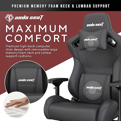 Anda Seat Kaiser 2 Black Leather Gaming Chair - XL Premium Ergonomic Gamer Chair for Adults, Plus Size Video Game Chairs, Memory Foam Neck Pillow & Lumbar Back Support - Office Computer Desk Chair Black/White