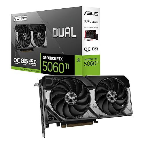 ASUS Dual GeForce RTX™ 5060 Ti 8GB GDDR7 OC Edition (PCIe 5.0, 8GB GDDR7, DLSS 4, HDMI 2.1b, DisplayPort 2.1b, 2.5-Slot Design, Axial-tech Fan Design, 0dB Technology, and More) Dual Fans RTX5060Ti|OC|8GB