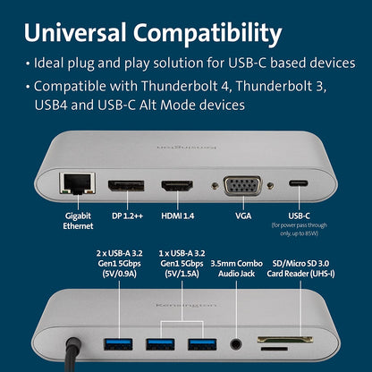 Kensington UH1440P 10-in-1 Dual Monitor USB-C Hub, Laptop Docking Stations with DisplayPort/HDMI/VGA Ports, SD &amp; Micro SD Card Readers, 85W Charging for Thunderbolt 3/4 and USB-C Devices (K33853WW) 10-in-1 w/passthru power