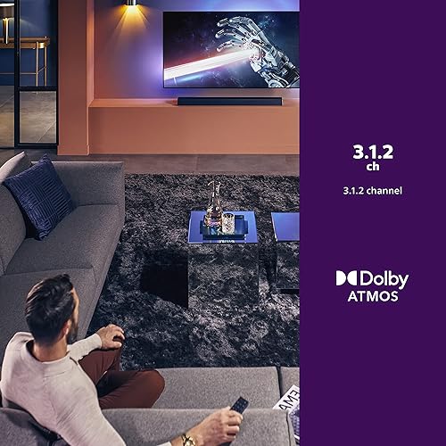 Philips Audio B8905 Soundbar 3.1.2 with Wireless subwoofer 600 W Dolby Atmos DTS Play-Fi Compatible (TAB8905/37), Black