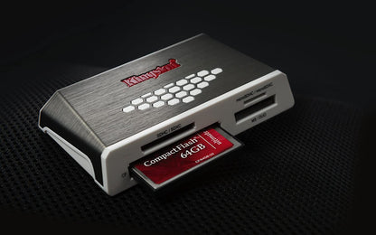 Kingston Digital USB 3.0 Super Speed Multi-Card Reader for SD/SDHC/SDXC/microSD/MS/Compact Flash CF Cards (FCR-HS4), White, Brushed Nickel