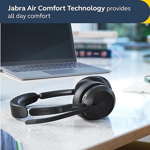 Jabra Evolve2 55 Stereo Wireless Headset with Charging Stand - Jabra AirComfort Technology, Noise-Cancelling Mics & Active Noise Cancellation - MS Teams Certified, Works with Other Platforms - Black Stereo w/ Charging Stand Link380c MS