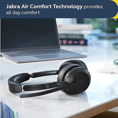 Jabra Evolve2 55 Stereo Wireless Headset - Features Jabra AirComfort Technology, Noise-Cancelling Mics & Active Noise Cancellation - MS Teams Certified, Works with Other Platforms - Black Link380c MS Teams