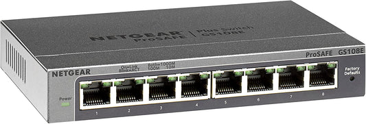 NETGEAR 8-Port Gigabit Ethernet Plus Switch (GS108Ev3) - Desktop, and ProSAFE Limited Lifetime Protection Plus 8 port