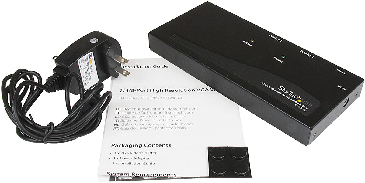 StarTech.com 2 Port High Resolution VGA Video Splitter with Built-in Video Amplifier - 350 MHz - VGA Video Splitter 1 x 2-2048x1536 80Hz