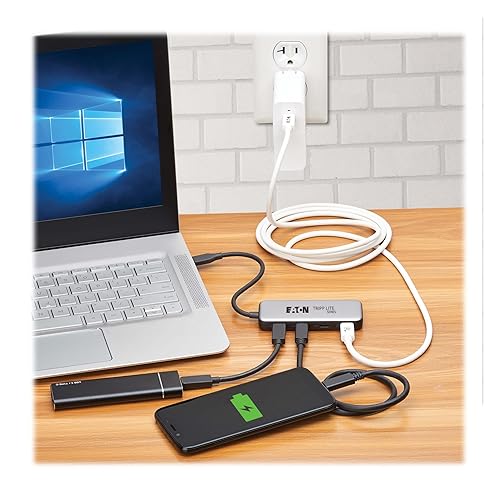 Tripp Lite Series 4-Port USB-C Hub, USB 3.2 Gen 2, 10 Gbps Data Transfer, 100W PD USB-C Charging Hub, Thunderbolt 3 Compatible, Plug-and-Play, Travel-Sized (U460-004-4C-G2C)